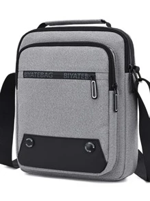 Men Letter Graphic Crossbody Bag - Grey - View 1