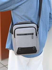 Men Letter Graphic Crossbody Bag - Grey - View 2