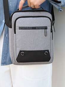 Men Letter Graphic Crossbody Bag - Grey - View 5