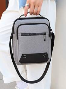 Men Letter Graphic Crossbody Bag - Grey - View 8