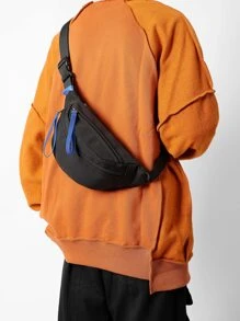 Men Zip Front Waist Bag - Black - View 1