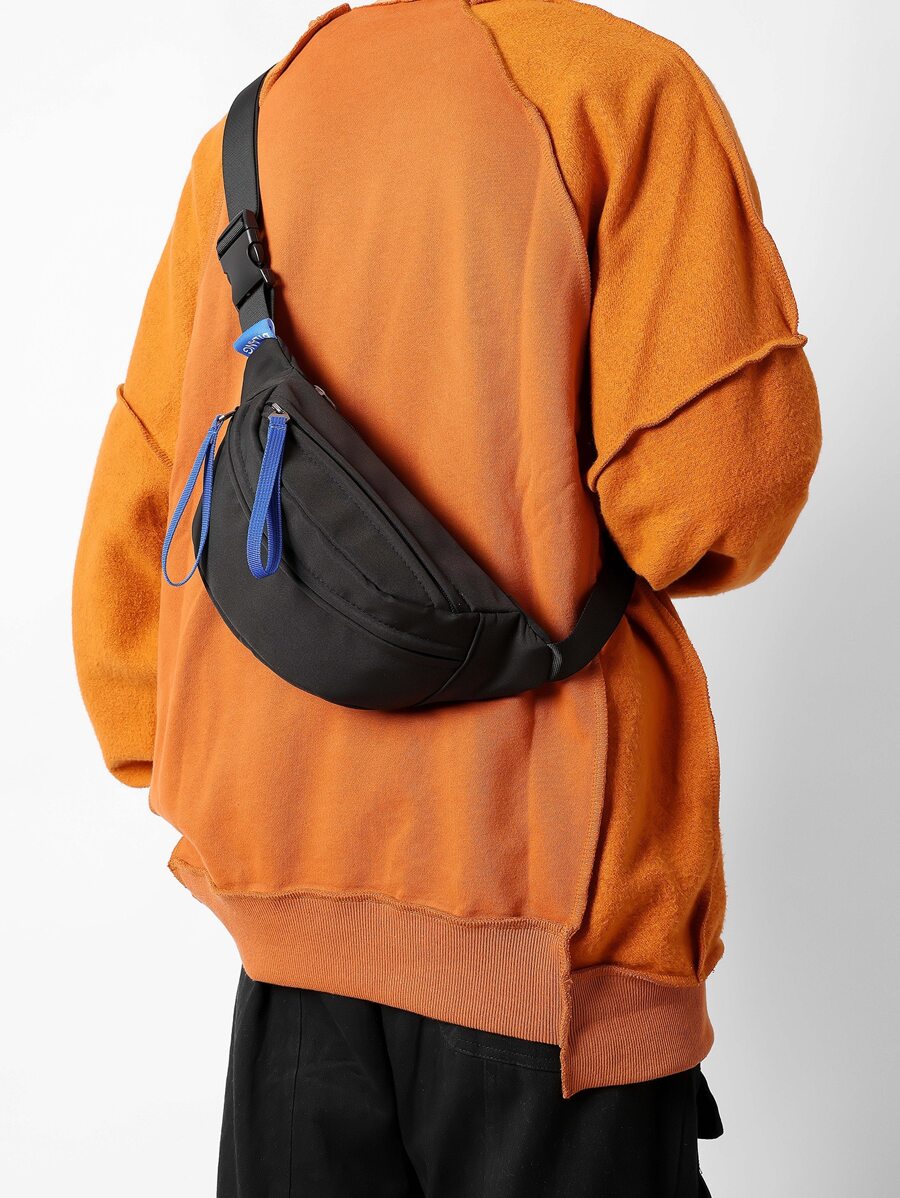 Men Zip Front Waist Bag - Black - View 1