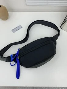 Men Zip Front Waist Bag - Black - View 5