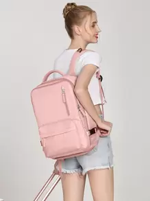 Laptop Backpack for Men Women, 14/15 inch Computer Backpack for Flight Approved, Carry on Daypack Travel bag with Wet and Dry Pocket, Waterproof Large Capacity 30L Luggage Business College Weekender Overnight Backpack with Shoe Compartment for Travel - Pink - View 2