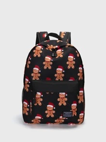 14 Inch Men Christmas Gingerbread Man Print Backpack - Multicolor - View 2