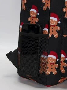 14 Inch Men Christmas Gingerbread Man Print Backpack - Multicolor - View 4