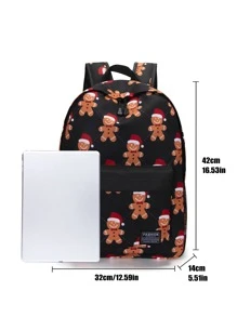 14 Inch Men Christmas Gingerbread Man Print Backpack - Multicolor - View 7