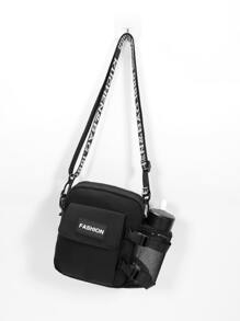 新款夏季男士尼龙单肩包，休闲斜挎包，简约方形包（所有织带图案和字母均为随机） - 黑色 - 查看 5