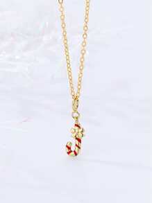 Christmas Candy Cane Charm Necklace - Yellow Gold - View 1