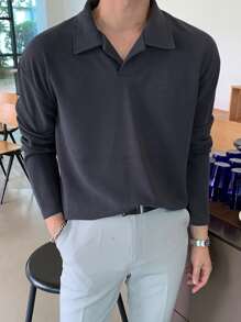 DAZY Men Drop Shoulder Polo Shirt Business Attire - Dark Grey - View 1