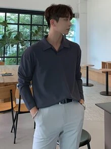 DAZY Men Drop Shoulder Polo Shirt Business Attire - Dark Grey - View 2