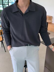 DAZY Men Drop Shoulder Polo Shirt Business Attire - Dark Grey - View 5