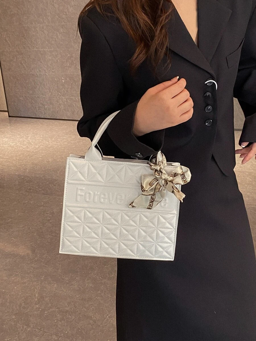 Túi đeo chéo Nữ màu trơn Kẻ sọc Tay cầm Top Đúng mốt - trắng - Xem 1