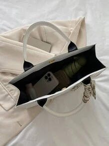 Túi đeo chéo Nữ màu trơn Kẻ sọc Tay cầm Top Đúng mốt - trắng - Xem 4