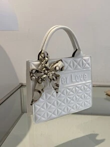 Túi đeo chéo Nữ màu trơn Kẻ sọc Tay cầm Top Đúng mốt - trắng - Xem 5