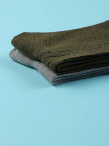 Hombres 2 pares Calcetines de tripulación unicolor mezcla de lana - Multicolor - Ver 3