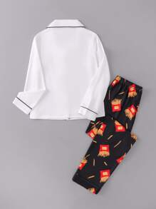 Chicas Conjunto de pijama expresión & con dibujos animados con estampado de papas fritas - Blanco y Negro - Ver 2