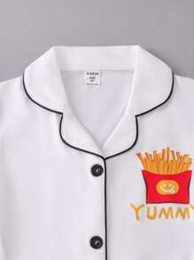Chicas Conjunto de pijama expresión & con dibujos animados con estampado de papas fritas - Blanco y Negro - Ver 4