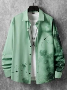 Manfinity Homme Men Random Dragonfly And Floral Print Shirt Without Tee - Mint Green - View 1