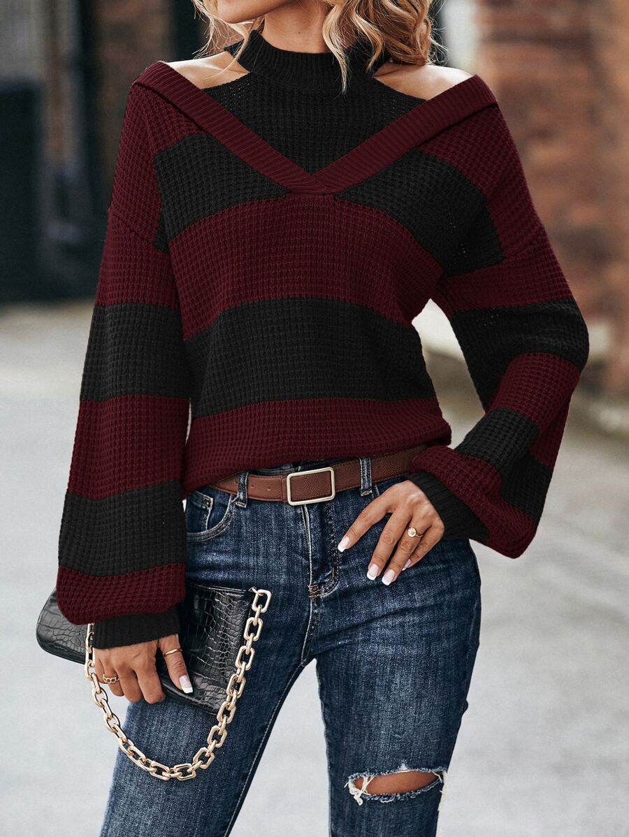 SHEIN LUNE Áo len nữ Cắt ra Khối Màu Giải trí - Nhiều màu - Xem 1