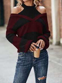 SHEIN LUNE Áo len nữ Cắt ra Khối Màu Giải trí - Nhiều màu - Xem 3