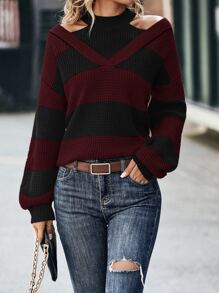 SHEIN LUNE Áo len nữ Cắt ra Khối Màu Giải trí - Nhiều màu - Xem 4