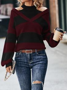 SHEIN LUNE Áo len nữ Cắt ra Khối Màu Giải trí - Nhiều màu - Xem 6