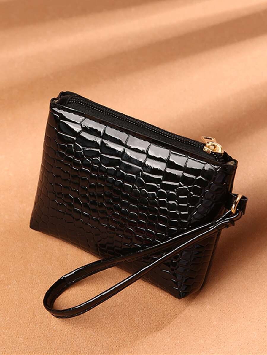 Fashionable Crocodile Patterned Pu Leather Women's Bag Present For Women Wallet Mini Wallet Purse Wallet Wristlet Wallet Coin Wallet - Black - View 1