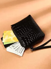 Fashionable Crocodile Patterned Pu Leather Women's Bag Present For Women Wallet Mini Wallet Purse Wallet Wristlet Wallet Coin Wallet - Black - View 4