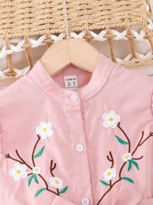 SHEIN Toddler Girls Floral Embroidery Ruffle Trim Belted Dress - Baby Pink - View 5