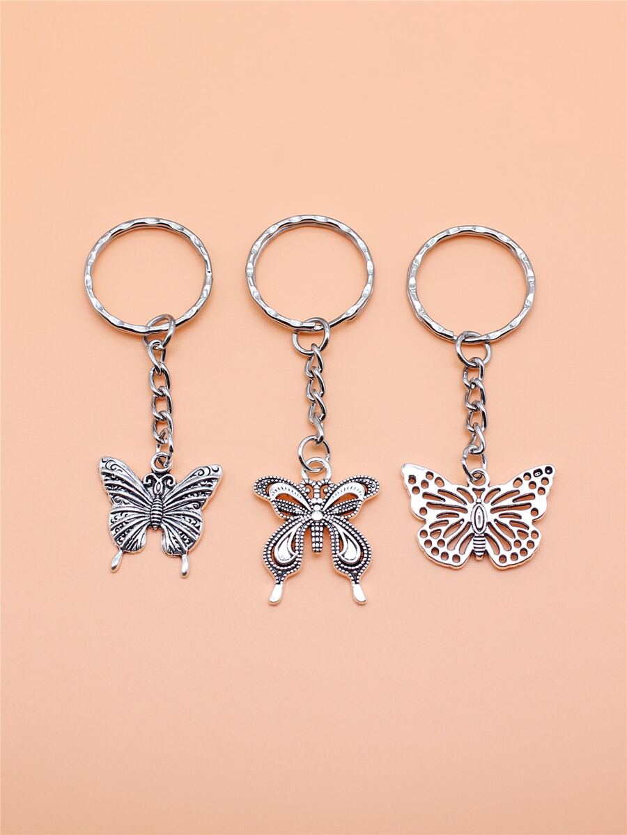 3pcs Butterfly Charm Keychain - Antique Silver - View 1