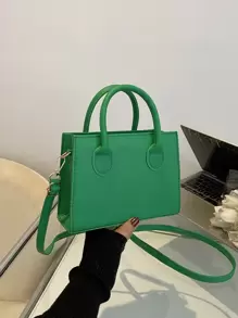 Double Handle Square Bag - Green - View 1