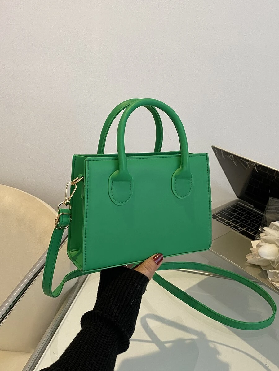 Double Handle Square Bag - Green - View 1