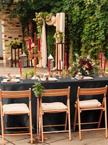 1pc Solid Satin Tablecloth - Black - View 2