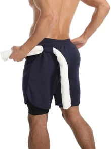 Manfinity Sport Corelite Men 2 In 1 Phone Pocket Sports Shorts With Towel Loop Sweat Pants - Navy Blue - View 2