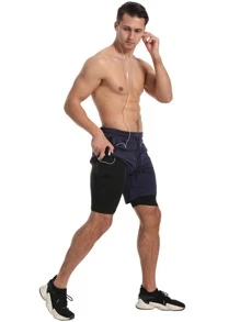 Manfinity Sport Corelite Men 2 In 1 Phone Pocket Sports Shorts With Towel Loop Sweat Pants - Navy Blue - View 5