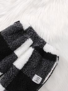 SHEIN 小男童格紋印花毛絨帽衫和褲子