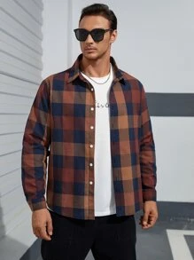 Manfinity Hombres Camisa con estampado de cuadros - Multicolor - Ver 1