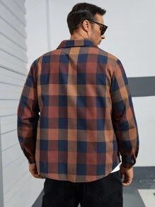 Manfinity Hombres Camisa con estampado de cuadros - Multicolor - Ver 2