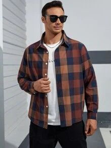 Manfinity Hombres Camisa con estampado de cuadros - Multicolor - Ver 7