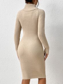 Chiquease Turtleneck Raglan Sleeve Twist Front Jumper Dress - Apricot - View 6