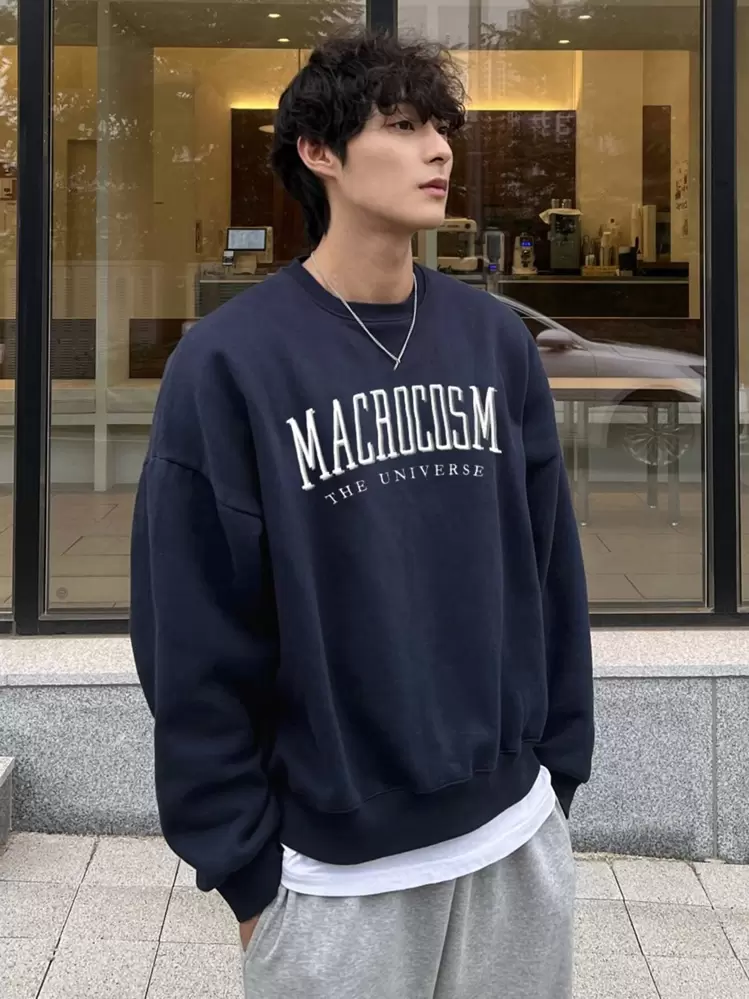 DAZY 男士羊毛字母印花卫衣，秋冬款 - 藏蓝色 - 查看 1