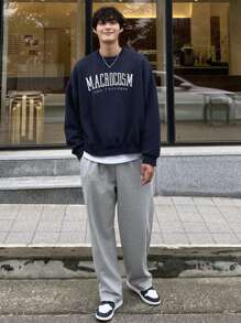 DAZY Men's Fleece Letter Print Sweatshirt, Autumn/Winter