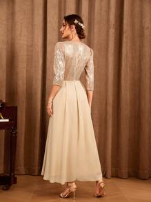 Váy dài trước sequin tương phản, trang trọng, thanh lịch, trang phục dự tiệc tối, tốt nghiệp, tiệc tối - Rượu sâm banh - Xem 2