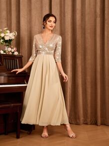 Váy dài trước sequin tương phản, trang trọng, thanh lịch, trang phục dự tiệc tối, tốt nghiệp, tiệc tối - Rượu sâm banh - Xem 4