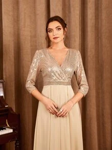 Váy dài trước sequin tương phản, trang trọng, thanh lịch, trang phục dự tiệc tối, tốt nghiệp, tiệc tối - Rượu sâm banh - Xem 5