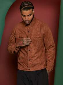 Manfinity 男士休閒純色翻蓋口袋外套 - 鏽棕色 - 查看 1