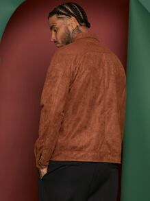 Manfinity 男士休閒純色翻蓋口袋外套 - 鏽棕色 - 查看 2