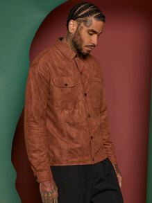 Manfinity 男士休閒純色翻蓋口袋外套 - 鏽棕色 - 查看 5