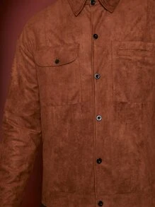 Manfinity 男士休閒純色翻蓋口袋外套 - 鏽棕色 - 查看 6